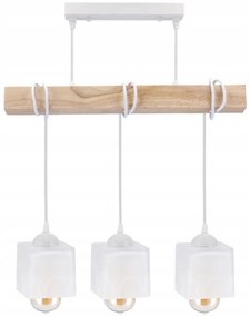 BERGE LED závesné stropné svietidlo, drevený trám, 3xE27, loft, mliečna kocka - biela