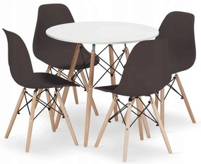Jedálenská zostava TODI 80cm okrúhly stolový set biely + 4 stoličky OSAKA hnedé