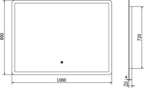 Mexen Navia, LED kúpeľňové zrkadlo s podsvietením 100 x 80 cm, 6000K, ochrana proti zahmlievaniu, 9803-100-080-611-00