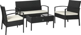 Outsunny Poly Rattan Sedacia Súprava Lounge 7 ks s Vankúšmi, Čierna | Aosom