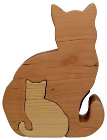 AMADEA Drevené puzzle mačky, masívne drevo dvoch druhov drevín, 11,5x15x3 cm