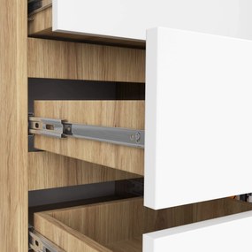 Komoda JERRY 80 cm 1 dveře 5 zásuvek bílá/dub artisan