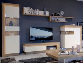 Obývacia stena Lyon, dub riviéra/biela lesk, s osvetlením%