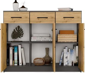 Komoda SIMPLO 3D3S 109 cm antracitová/dub artisan