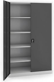 Dielenská policová skriňa na náradie KOVONA JUMBO, 4 police, zváraná, 1200 x 500 x 1950 mm, sivá / grafit