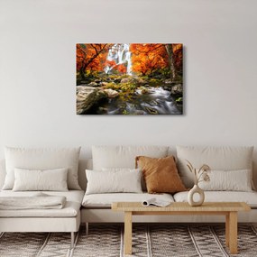 Obraz - Vodopády v jesennej krajine, oranžový (90x60 cm)