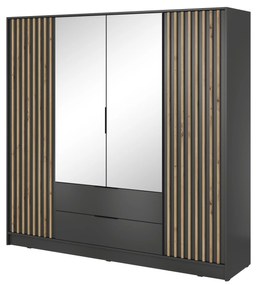 Šatní skříň Nelly 206 cm se zrcadlem grafit/dub artisan