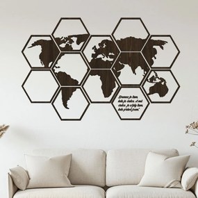 drevo zivota Drevená mapa sveta na stenu Hexagon Farebný vzor: Wenge, Veľkosť viacdielov: 124x80