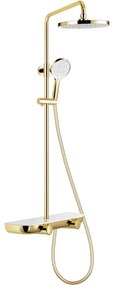 Mexen Axis, sprchová súprava so sklenenou poličkou, zlatá lesklá-biela, 78112-25
