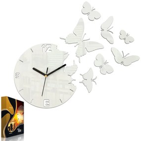 3D nalepovacie hodiny Butterflies biele