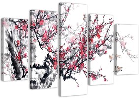 Obraz na plátně pětidílný Japonský třešňový květ - 200x100 cm