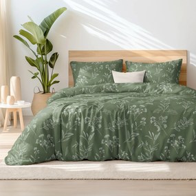 Goldea bavlnené posteľné obliečky - bylinkové lístky 200 x 200 a 2ks 70 x 90 cm