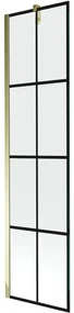 Mexen Next, vaňová zástena 1-krídlová 50 x 150 cm, fixné krídlo, 6 mm číre sklo s čiernym vzorom, zlatý profil, 895-050-000-00-77-50