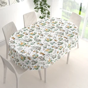 Biante Detský bavlnený oválny obrus Sandra SA-459 Lesné zvieratká na bielom 50x100 cm