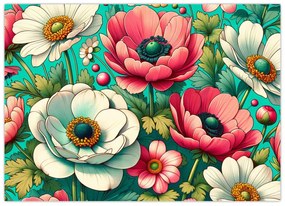 Obraz - Kvety na modrom pozadí (70x50 cm)