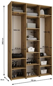 Šatníková skriňa 160 cm Carmela 50-3 (biela + zlatá). Akcia -21%. Vlastná spoľahlivá doprava až k Vám domov. 1126790