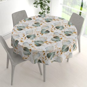 Biante Dekoračný okrúhly obrus Leona LN-174 Zelené listy na režnom Ø 130 cm