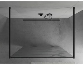 Mexen Kioto, priechodná sprchová zástena 140 x 200 cm, 8mm sklo číre/biely vzor, 2x čierna stabilizačná rozpera, 800-140-002-70-97