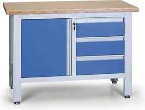 Pracovný stôl do dielne G6, 3 zásuvky, 1 skrinka, 1200 x 600 x 860 - 900 mm, modrá