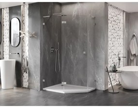 Mexen Lunar, L päťuholníkový sprchový kút naklápací doľava 90 x 80 cm, 8mm číre sklo, oceľový profil, 831L-090L-080P-97-00-L