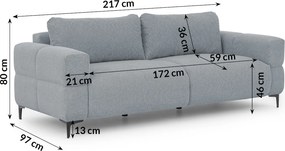 POHOVKA FLEUR 3 MIESTNÁ ŠEDÁ 217 cm