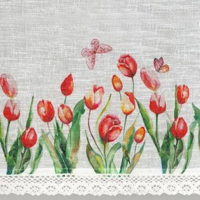 Dekorstudio Kuchynská záclonka STELLA zdobená kvetinovou potlačou a čipkou 150 x 30 cm
