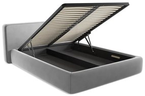 Sivá čalúnená dvojlôžková posteľ s úložným priestorom s roštom 160x200 cm Kiana – Makamii