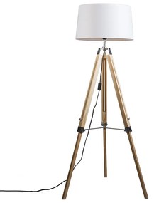 Stojaca lampa prírodná s bielym ľanovým tienidlom 45 cm - Tripod