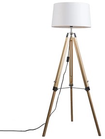 Stojacia lampa prírodná s bielym ľanovým tienidlom 45 cm - Statív