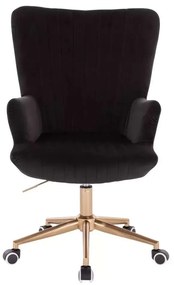LuxuryForm DESIGN Kreslo AMADEO VELUR na zlatej podstave s kolieskami - čierne