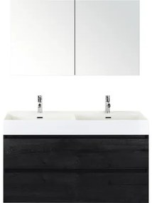 Kúpeľňový nábytkový set Sanox Maxx XL farba čela black oak ŠxVxH 121 x 170 x 45,5 cm s keramickým umývadlom a zrkadlovou skrinkou