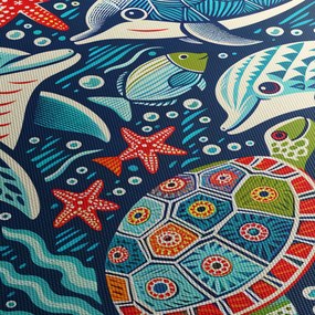 Obraz – Kreslené vodné zvieratká (s hodinami) (90x30 cm)