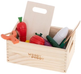 KIK Drevená magnetická zelenina na krájanie – detská sada s doskou, nožom a škrabkou
