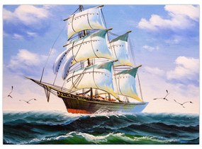 Sklenený obraz lode na vlnách (70x50 cm)