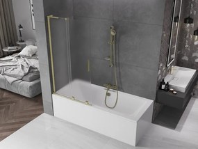 Mexen Velar L, 2-krídlová posuvná vaňová zástena 90 x 150 cm, 8mm sklo námraza, zlatá matná, 896-090-003-31-55