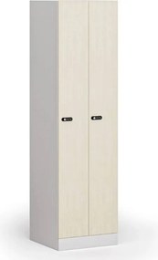 Kovová šatníková skrinka S1 zúžená, 2 oddiely, 1850 x 500 x 500 mm, demont, mechanický kódový zámok, laminované dvere, breza