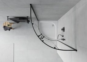 Mexen Rio, štvrťkruhový sprchový kút 80 x 80 cm, 6mm číre sklo, čierny profil + biela sprchová vanička RIO, 863-080-080-70-00-4710