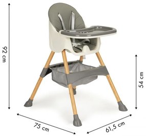 Detská stolička na kŕmenie 2v1 v sivej farbe