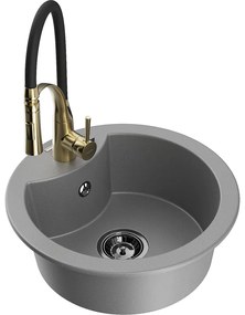 Mexen Diego, 1-komorový granitový drez 488x488x167 mm a drezová batéria Aster, šedá, 6512-71-73450-57-B