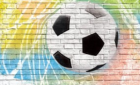 Fototapeta - Graffiti - futbal na tehlovej stene (254x184 cm)