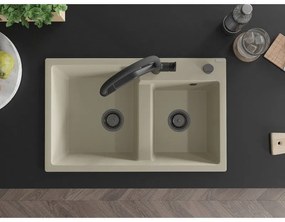 Mexen Tomas, 2-komorový granitový drez 800x500x190 mm  a kuchynská batéria Duo, béžová, 6516-69-671701-70-B