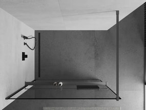 Mexen Kioto+, sprchová zástena Walk-In s poličkou a vešiakom 80 x 200 cm, 8mm číre sklo čierny vzor, grafitový profil, 800-080-121-95-70