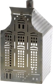 Mosadzný antik kovový domček na sviečku Canie - 6*6*13 cm