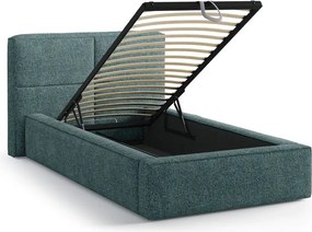 Tyrkysovomodrá čalúnená jednolôžková posteľ s úložným priestorom s roštom 90x200 cm Darren – Micadoni