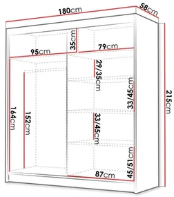 Šatníková skriňa s posuvnými dverami Bratoke IV 180 (biela + čierna + zlatá) . Vlastná spoľahlivá doprava až k Vám domov. 1105695