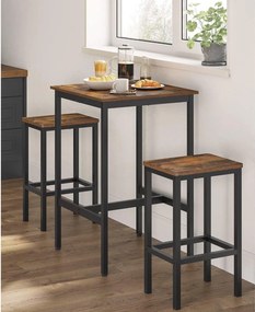 Súprava barového stola a stoličiek, malý kuchynský stôl s 2 stoličkami, rustikálny hnedý