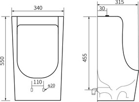 Mexen Nolan, závesný pisoár 55x34x31,5cm, biela, 37065500