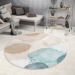 Modro-béžový prateľný okrúhly koberec ø 150 cm Puddle – Mila Home
