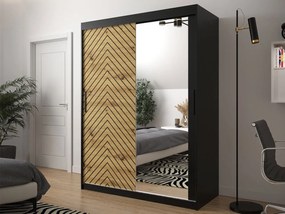Posuvná skriňa so zrkadlom Ratintu 2 150 cm, zásuvka: nie, Farby: biela / biela + čierny mat