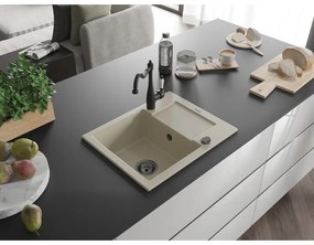 Mexen Enzo, granitový drez 576x465x174 mm, 1-komorový a drezová batéria Carla, béžová, 6506-69-670700-70